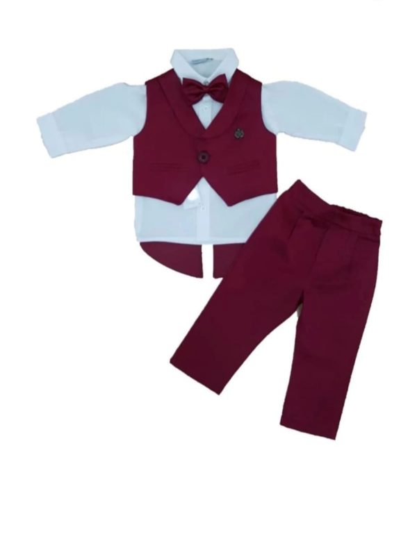 Pugi Baby Erkek Bebek Yelekli Tek Düğmeli Mevlüt Takımı-bordo