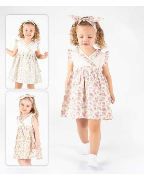 Çilek Bebe Gül Efektli Kruvaze Elbise