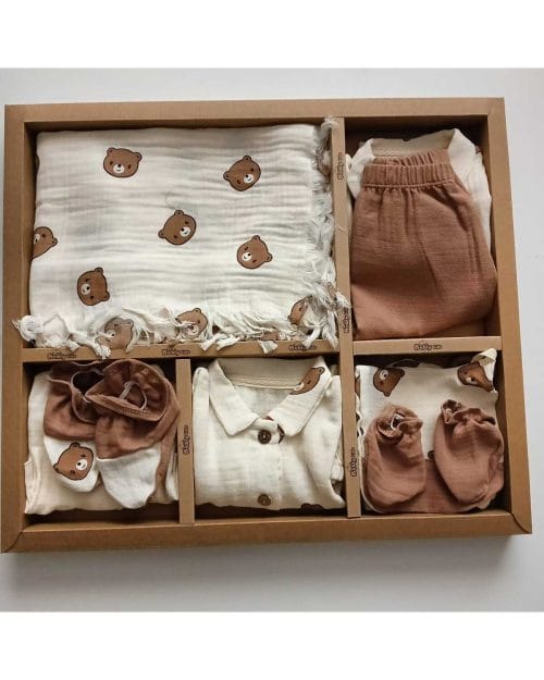 Erkek Bebek Ayıcıklı Muslin 10'lu Hastane Set