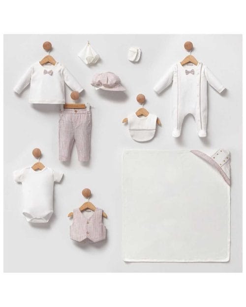 Erkek Bebek Papyonlu 10'lu Hastane Çıkış Set