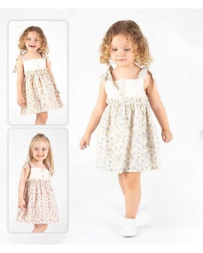 Kız Bebek %100 Pamuk Kısa Kollu Gül Efektli Askılı Elbise