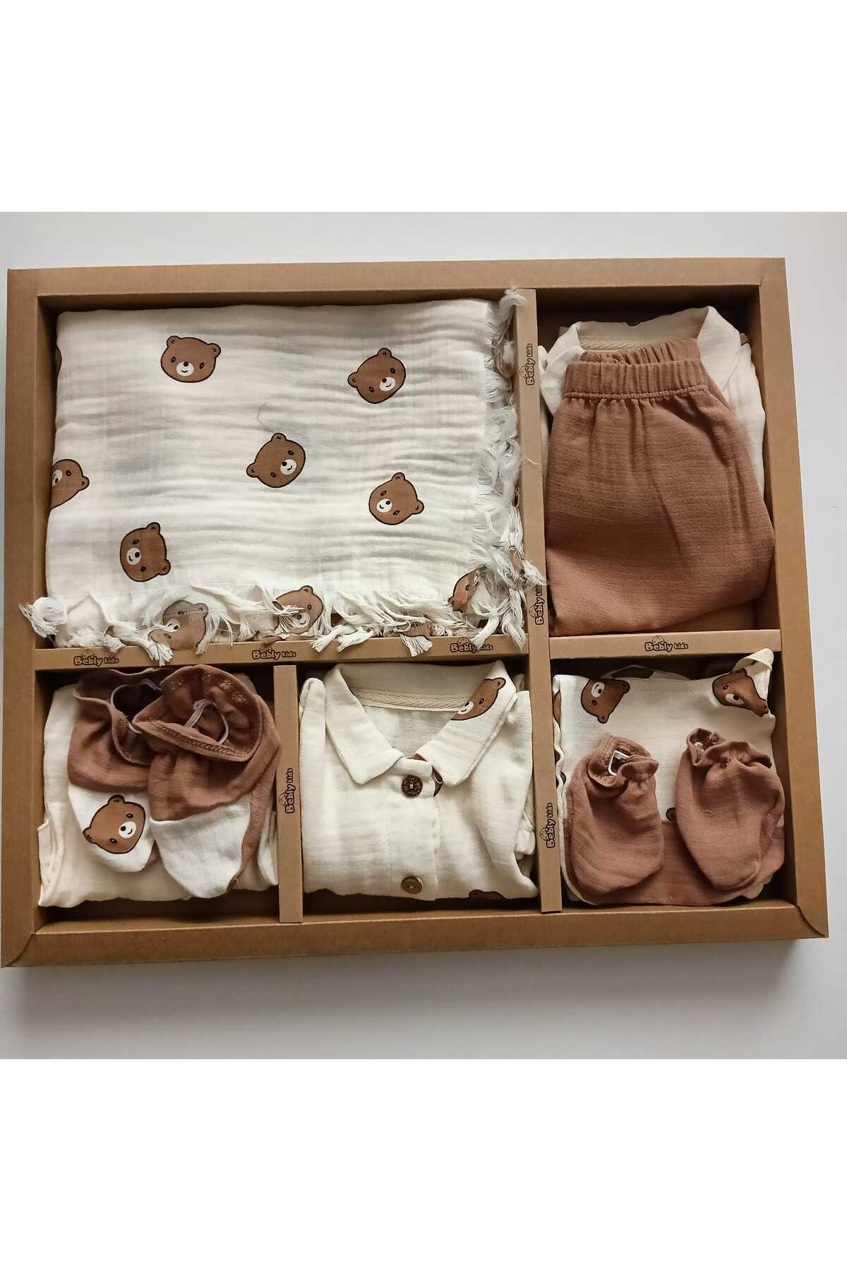 Erkek Bebek Ayıcıklı Muslin 10'lu Hastane Set