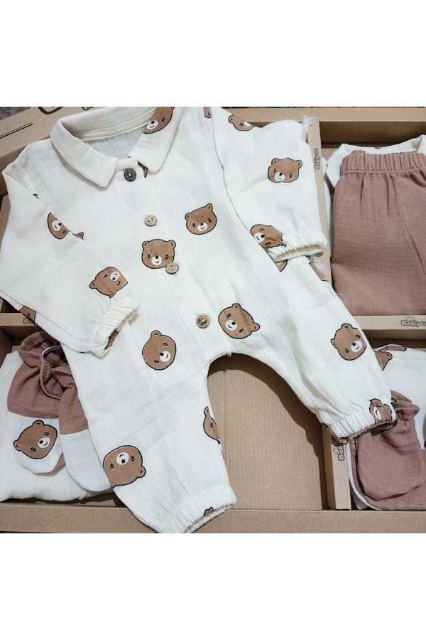 Erkek Bebek Ayıcıklı Muslin 10'lu Hastane Set - Görsel 3