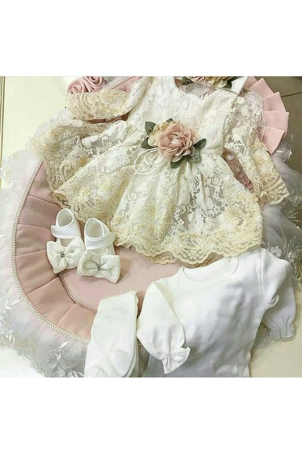Fransız Dantelli Kız Bebek Mevlüt Elbisesi - Görsel 3