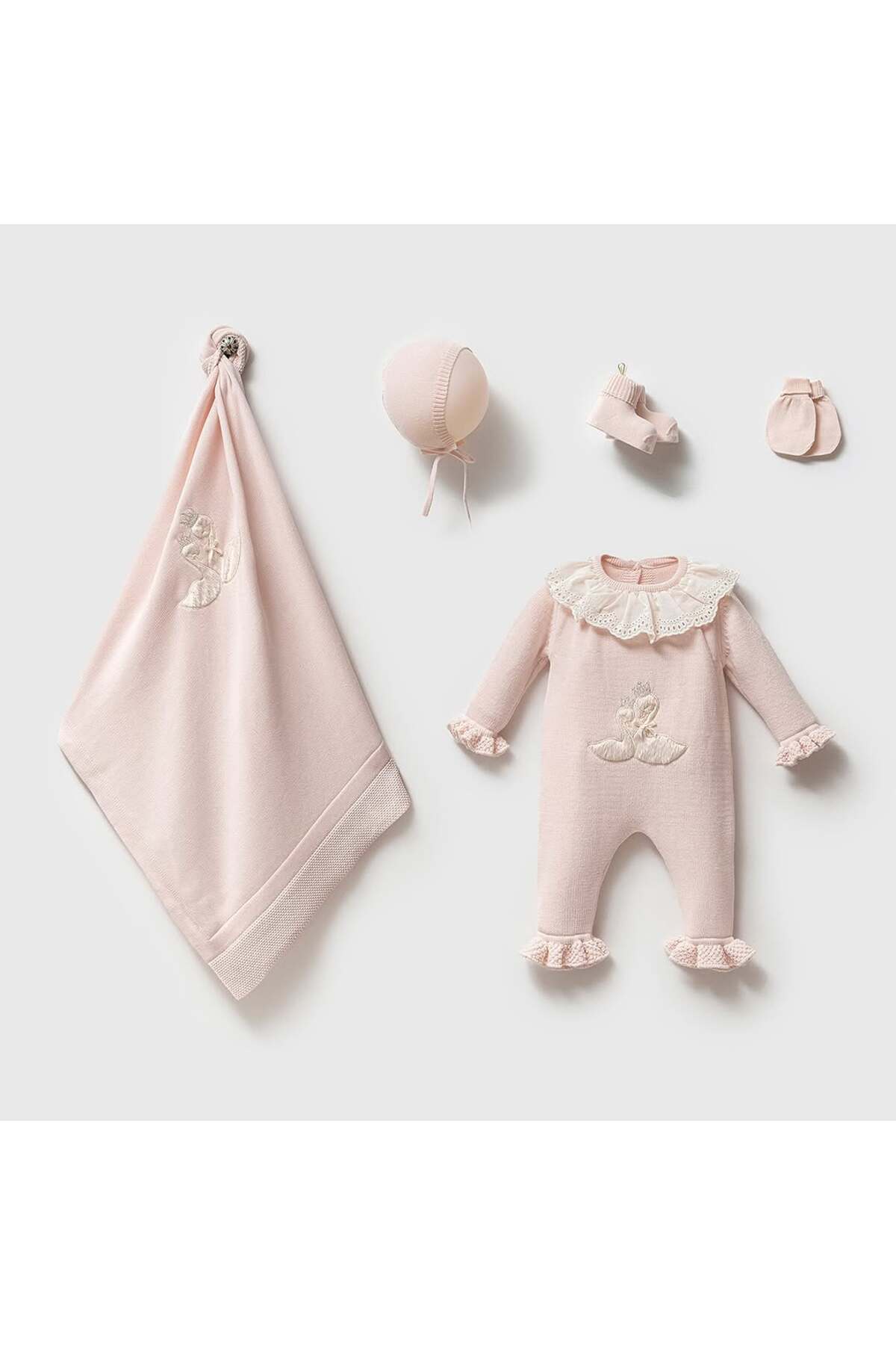 Kız Bebek %100 Pamuk Kuğu Nakışlı 5'li Set