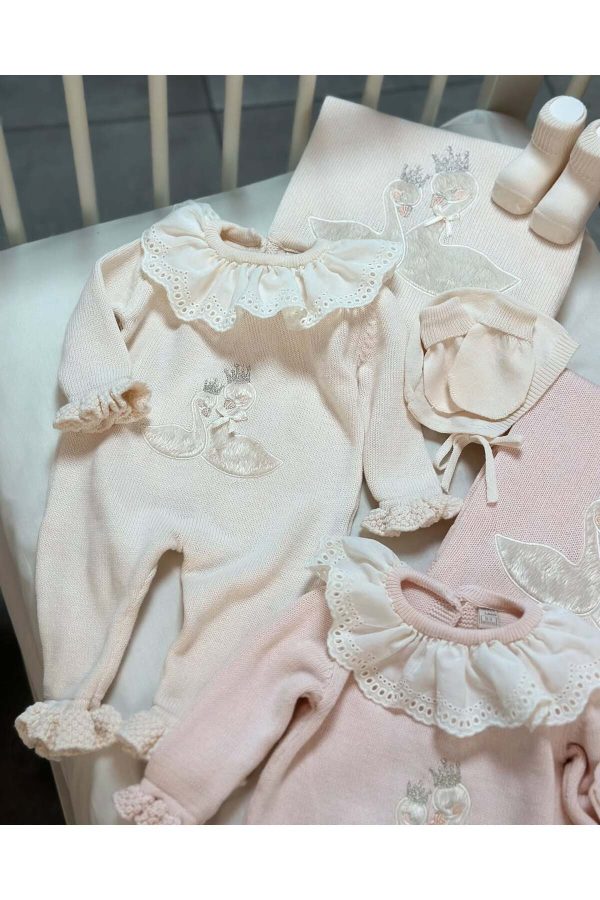 Kız Bebek %100 Pamuk Kuğu Nakışlı 5'li Set - Görsel 2