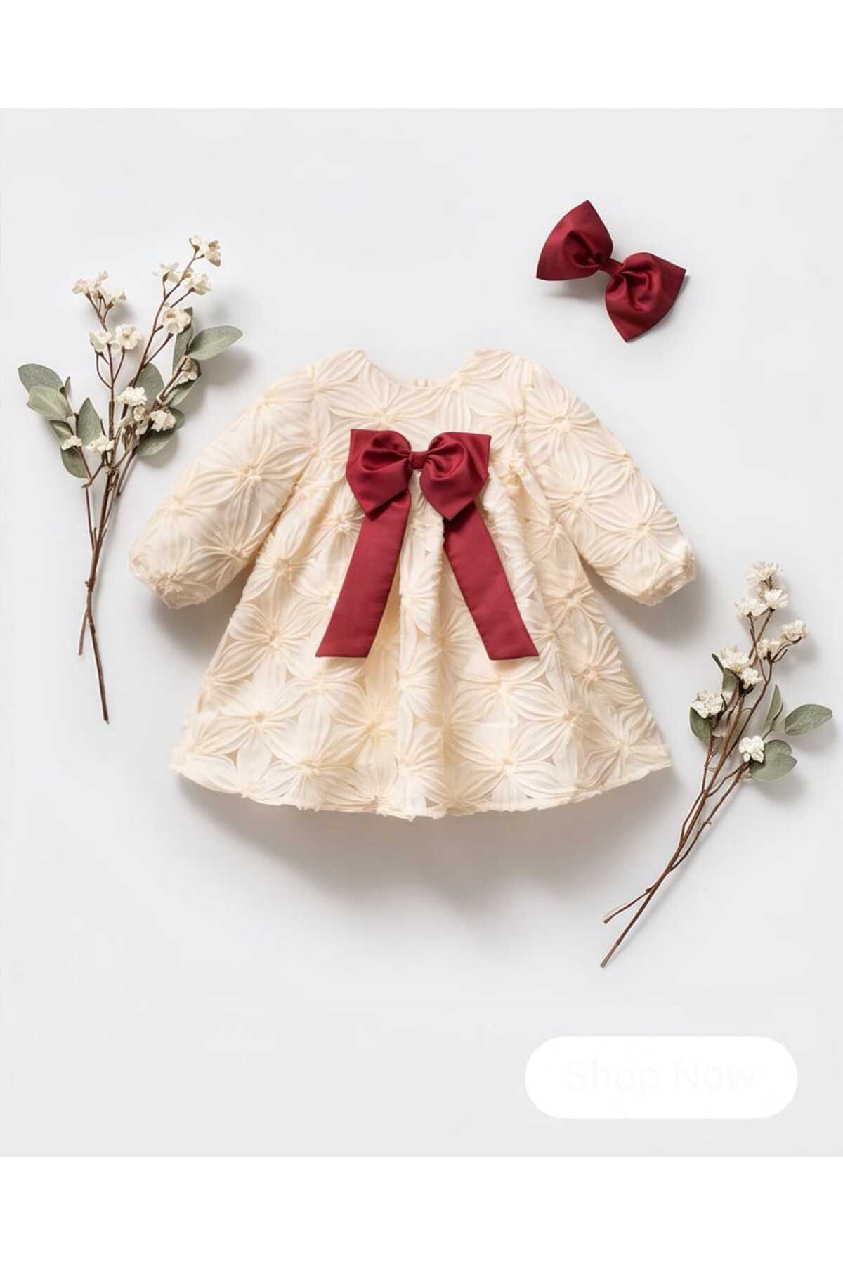 Kız Bebek 9/24 Ay Roba ve Toka Fiyonk Detaylı Elbise